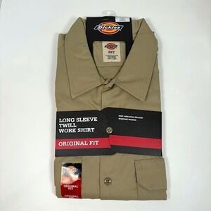 NWT Dickies Long Sleeve Twill Work Shirt Mens 2XL Tall Khaki Original Easy Care